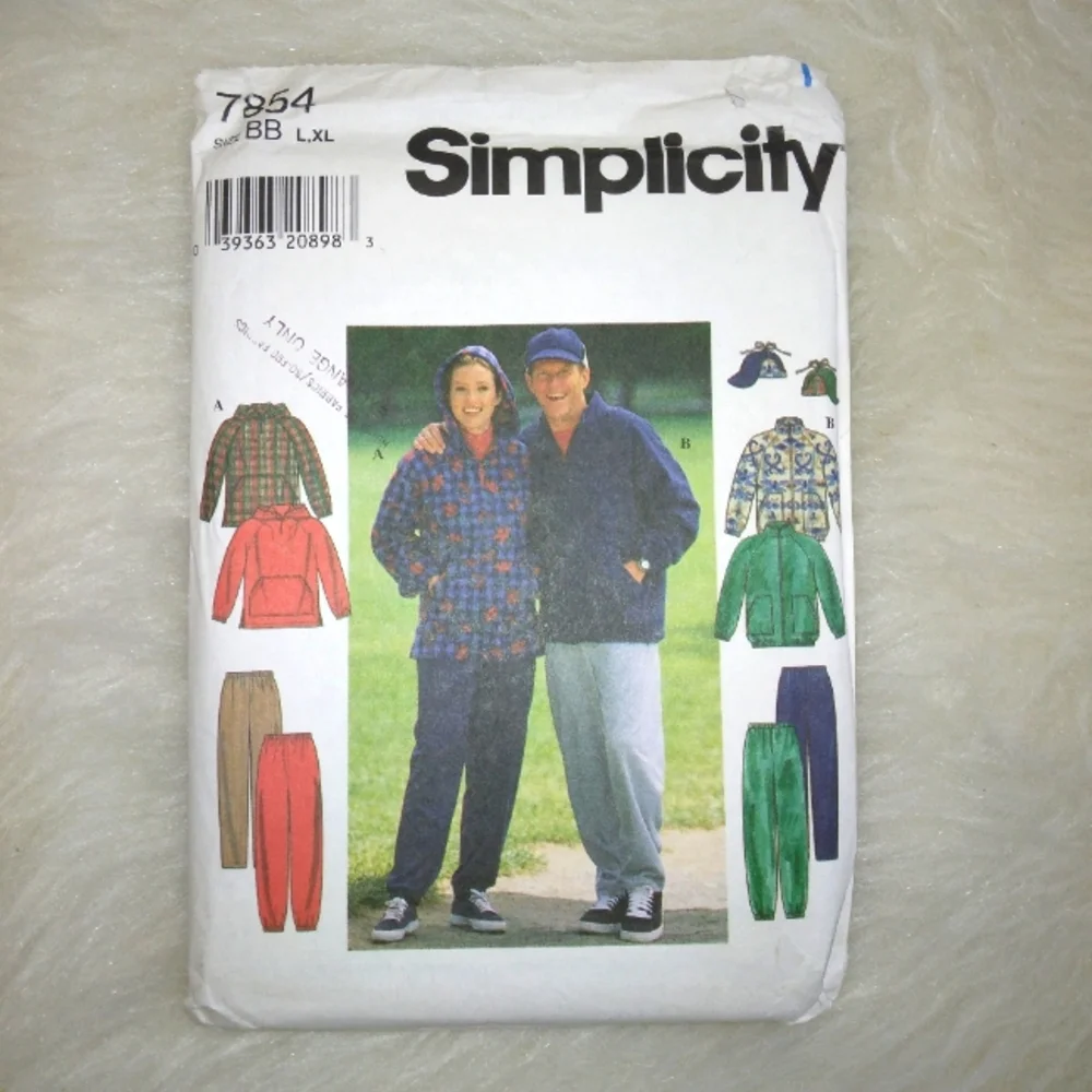 SIMPLICITY 7854 SZ L-XL Misses, Men's,  Teens' Jacket, pullover, hat pant